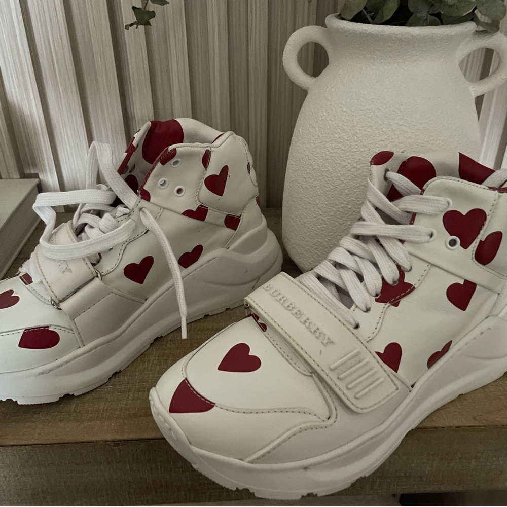 Burberry White and Red Heart Sneakers